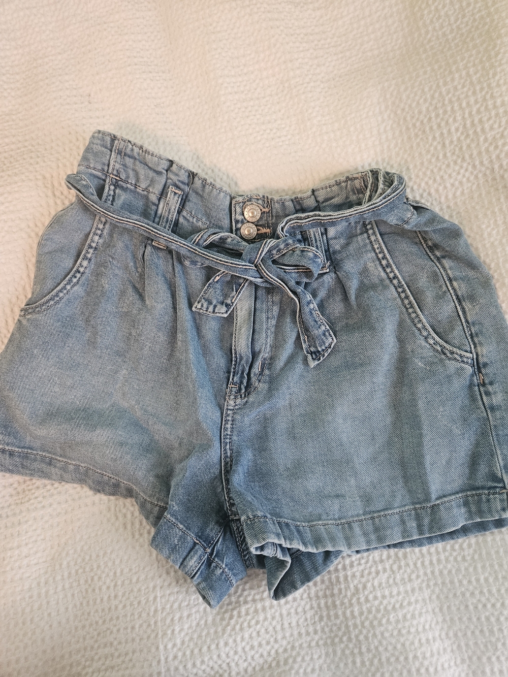 American Eagle Outfitters Light Blue Paperbag Waist Denim Shorts with Tie